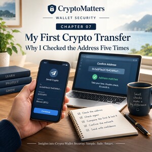 CryptoMatters - Checking a cryptocurrency wallet address carefully before making a first crypto transfer