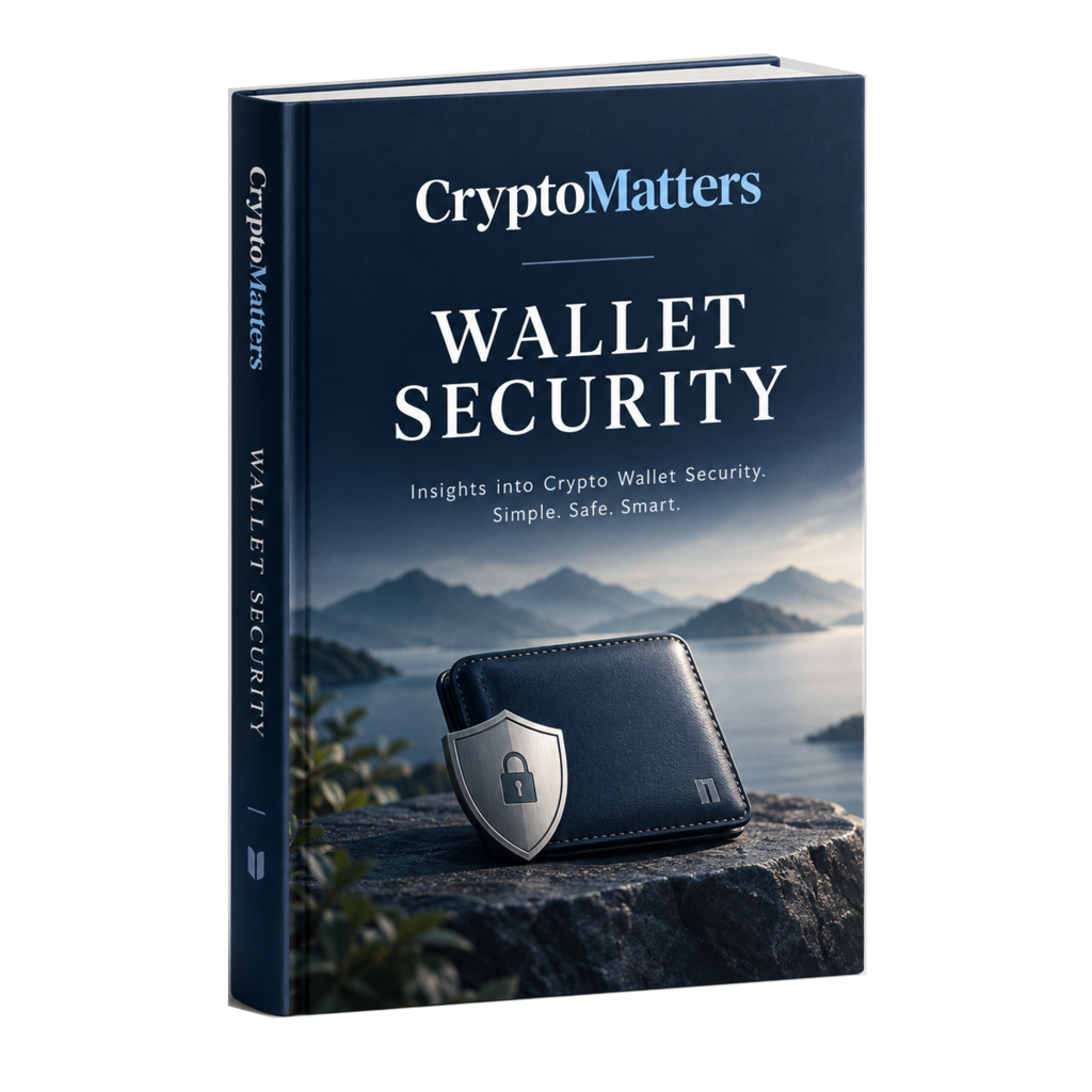 3D CryptoMatters book cover titled The Crypto Wallet Book — Wallet Security
