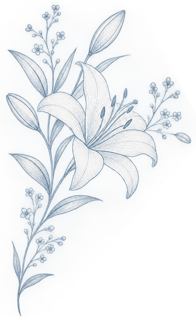 Delicate blue botanical lily illustration